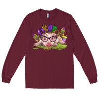 Burgundy mardi gras pig Long Sleeve Tee - CowGirlArtShop
