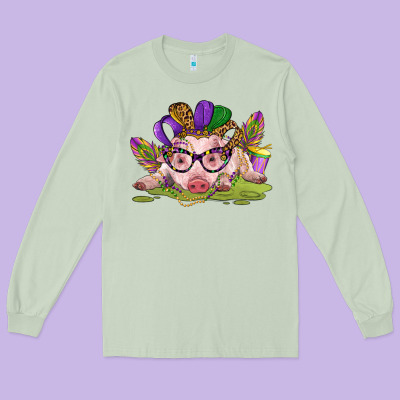 Mardi Gras Pig Long Sleeve Tee Designed By Cowgirlartshop