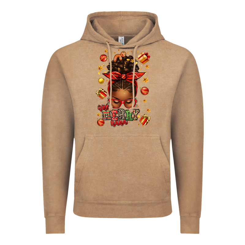 One Merry Nana Christmas Afro Messy Bun Vintage Hoodie by texasbilliewilder | Teevron