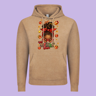 One Merry Nana Christmas Afro Messy Bun Vintage Hoodie Designed By Texasbilliewilder