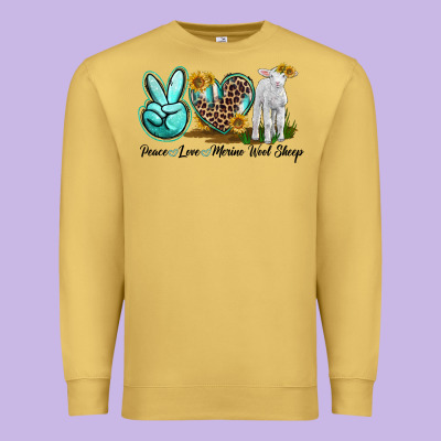 Peace Love Merino Wool Sheep Premium Sweatshirt Designed By Lillyallendesigns