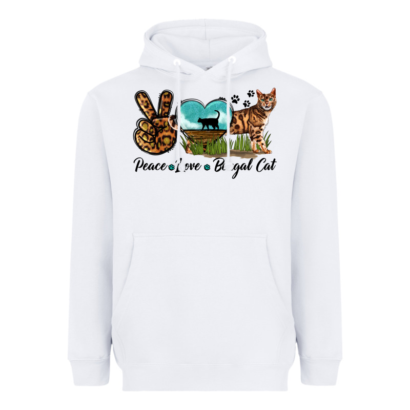 Peace Love Bengal Cat Heavyweight Hoodie by LillyAllenDesigns | Teevron
