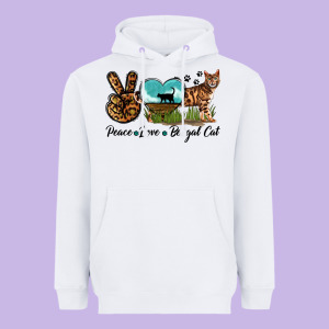 Peace Love Bengal Cat Heavyweight Hoodie Designed By Lillyallendesigns