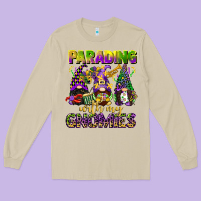 Parading With My Gnomies Mardi Gras Long Sleeve Tee Designed By Cowgirlartshop
