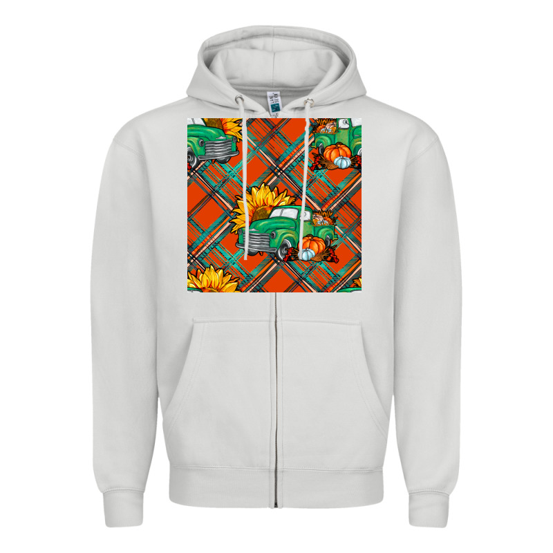 Fall Truck Seamless Pattern Zipper Hoodie by BundleAndBundleShop | Teevron