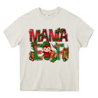 Cream Mama Elf with Gift Christmas Heavy Core Tee - NancyCooperArtShop