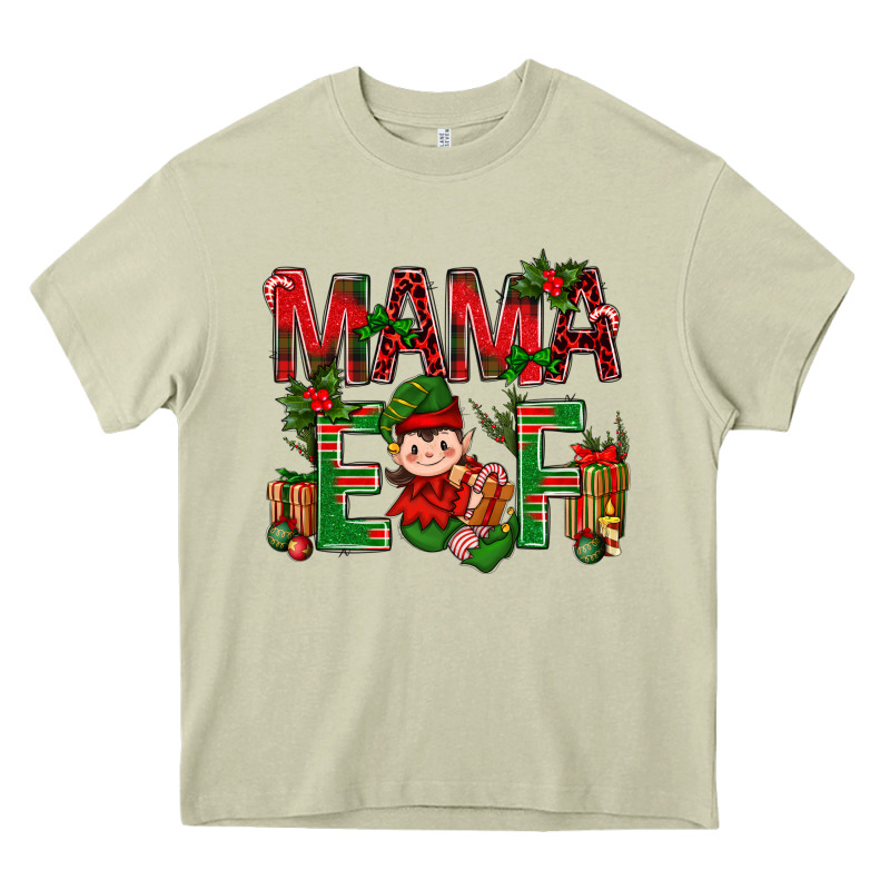 Mama Elf With Gift Christmas Heavy Core Tee by NancyCooperArtShop | Teevron