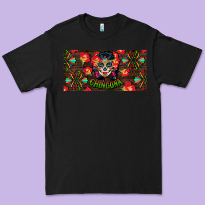 Chingona Sugar Skull License Plate Premium Tee Designed By Bundleandbundleshop