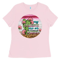 Bubblegum Pink my students are on point round earring Ladies Tee - BundleAndBundleShop