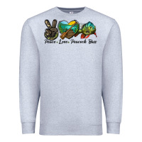 Heather Grey Peace Love Peacock Bass Premium Sweatshirt - LillyAllenDesigns