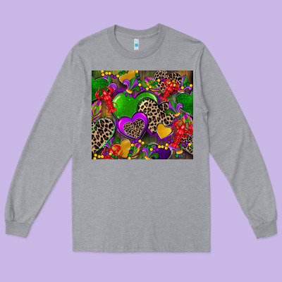 Mardi Gras Hearts Long Sleeve Tee Designed By Cowgirlartshop