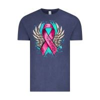 Vintage Denim cancer ribbon with angel wings Vintage Tee - NancyCooperArtShop
