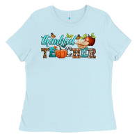 Baby Blue thankful teacher Ladies Tee - BundleAndBundleShop