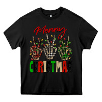 Black Merry Christmas skeleton hands Heavy Core Tee - NancyCooperArtShop
