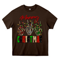 Chocolate Brown Merry Christmas skeleton hands Heavy Core Tee - NancyCooperArtShop