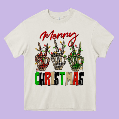 Merry Christmas Skeleton Hands Heavy Core Tee Designed By Nancycooperartshop