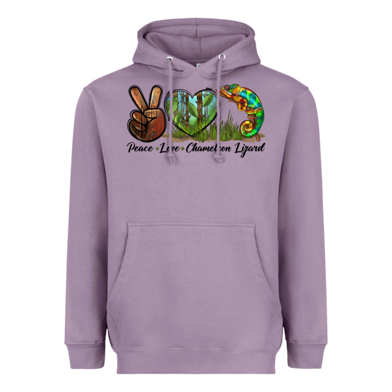 Peace Love Chameleon Lizard Heavyweight Hoodie by LillyAllenDesigns | Teevron
