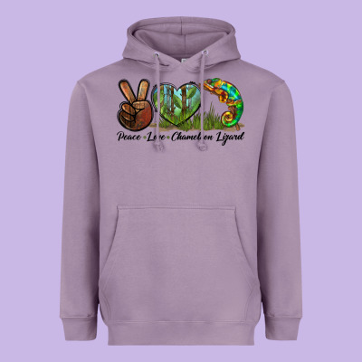 Peace Love Chameleon Lizard Heavyweight Hoodie Designed By Lillyallendesigns