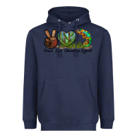 Navy Peace Love Chameleon Lizard Heavyweight Hoodie - LillyAllenDesigns