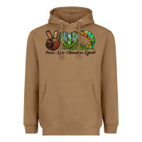 Toasted Coconut Peace Love Chameleon Lizard Heavyweight Hoodie - LillyAllenDesigns