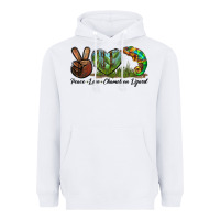 White Peace Love Chameleon Lizard Heavyweight Hoodie - LillyAllenDesigns