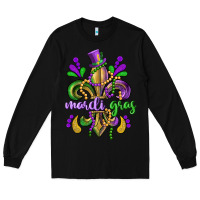 Black mardi gras fleur de lis Long Sleeve Tee - CowGirlArtShop