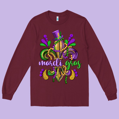Mardi Gras Fleur De Lis Long Sleeve Tee Designed By Cowgirlartshop