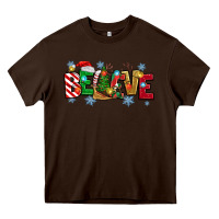 Chocolate Brown Christmas Believe Heavy Core Tee - MaliasSmallBusiness