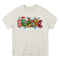 Cream Christmas Believe Heavy Core Tee - MaliasSmallBusiness