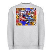 Heather Grey Fourth Of July Sunflowers Truck Heavyweight Sweatshirt - FaDigitalArtStudio