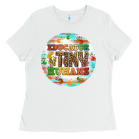 White educator of tiny humans round earring Ladies Tee - BundleAndBundleShop