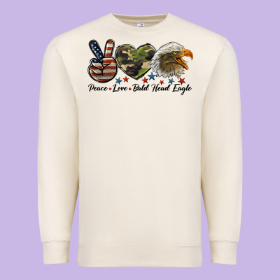 Peace Love Bald Head Eagle Premium Sweatshirt Designed By Lillyallendesigns