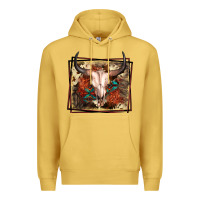 Antique Gold Western Bull Skull Premium Hoodie - FaDigitalArtStudio