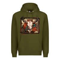 Army Green Western Bull Skull Premium Hoodie - FaDigitalArtStudio