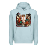 Blue Mist Western Bull Skull Premium Hoodie - FaDigitalArtStudio