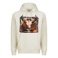 Oatmeal Heather Western Bull Skull Premium Hoodie - FaDigitalArtStudio
