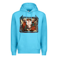 Ocean Blue Western Bull Skull Premium Hoodie - FaDigitalArtStudio