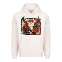 Pale Pink Western Bull Skull Premium Hoodie - FaDigitalArtStudio