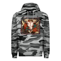 Slate Camo Western Bull Skull Premium Hoodie - FaDigitalArtStudio