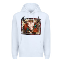White Western Bull Skull Premium Hoodie - FaDigitalArtStudio