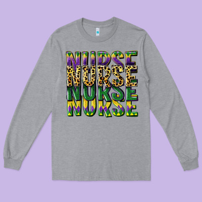 Nurse Mardi Gras Long Sleeve Tee Designed By Cowgirlartshop