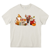 Cream Fall Gnome Coffee Cups Heavy Core Tee - MaliasSmallBusiness