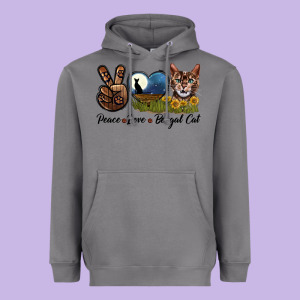 Peace Love Bengal Cat Head Heavyweight Hoodie Designed By Lillyallendesigns