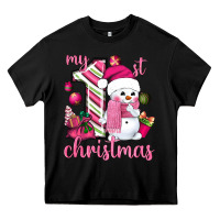 Black My 1st. pink Christmas with cute snowman Heavy Core Tee - NancyCooperArtShop