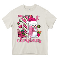 Cream My 1st. pink Christmas with cute snowman Heavy Core Tee - NancyCooperArtShop