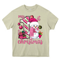 Mossy My 1st. pink Christmas with cute snowman Heavy Core Tee - NancyCooperArtShop