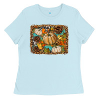 Baby Blue fall pumpkin background Ladies Tee - BundleAndBundleShop