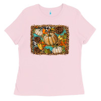 Bubblegum Pink fall pumpkin background Ladies Tee - BundleAndBundleShop
