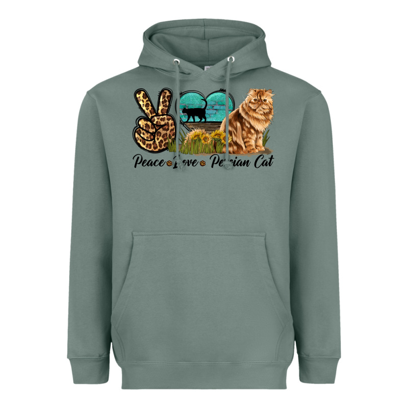 Peace Love Persian Cat Heavyweight Hoodie by LillyAllenDesigns | Teevron