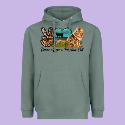 Peace Love Persian Cat Heavyweight Hoodie Designed By Lillyallendesigns